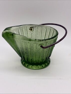 Vintage green glass mini coal bucket ashtray